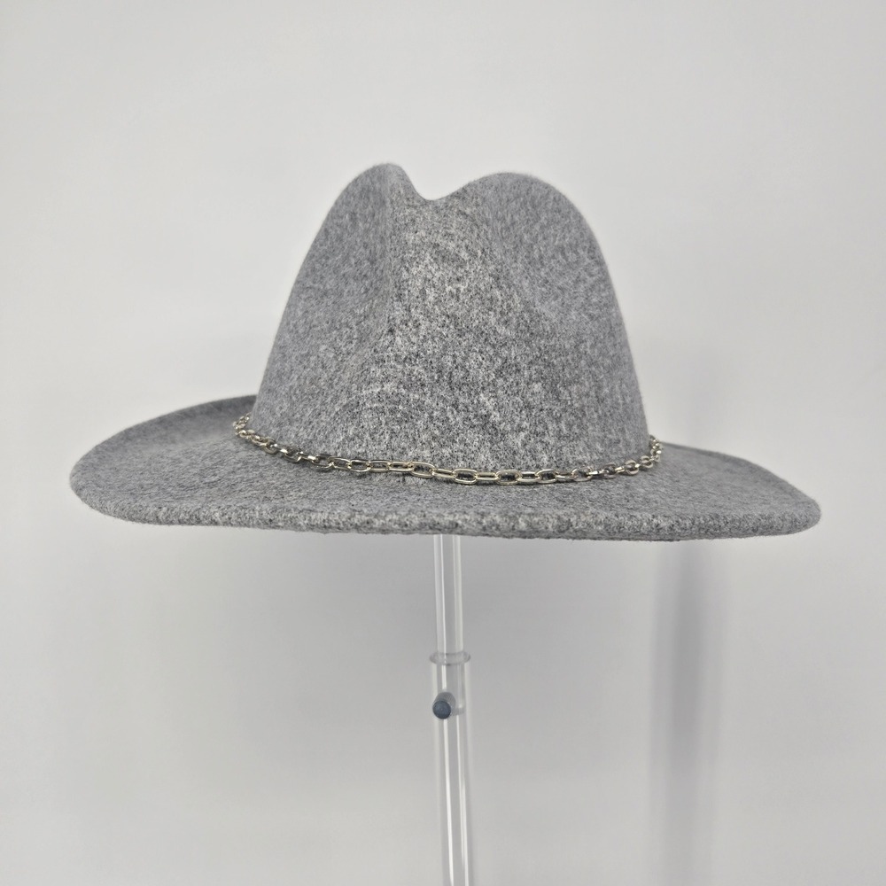 Anthropologie Fedora Womens OS Gray Wool Blend Chain Link Detail Wide Brim Hat